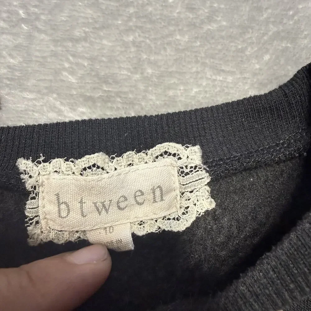 Btween Girls Sweatshirt Size 10 Black Pearl Stud Ruffle Sleeve Pullover